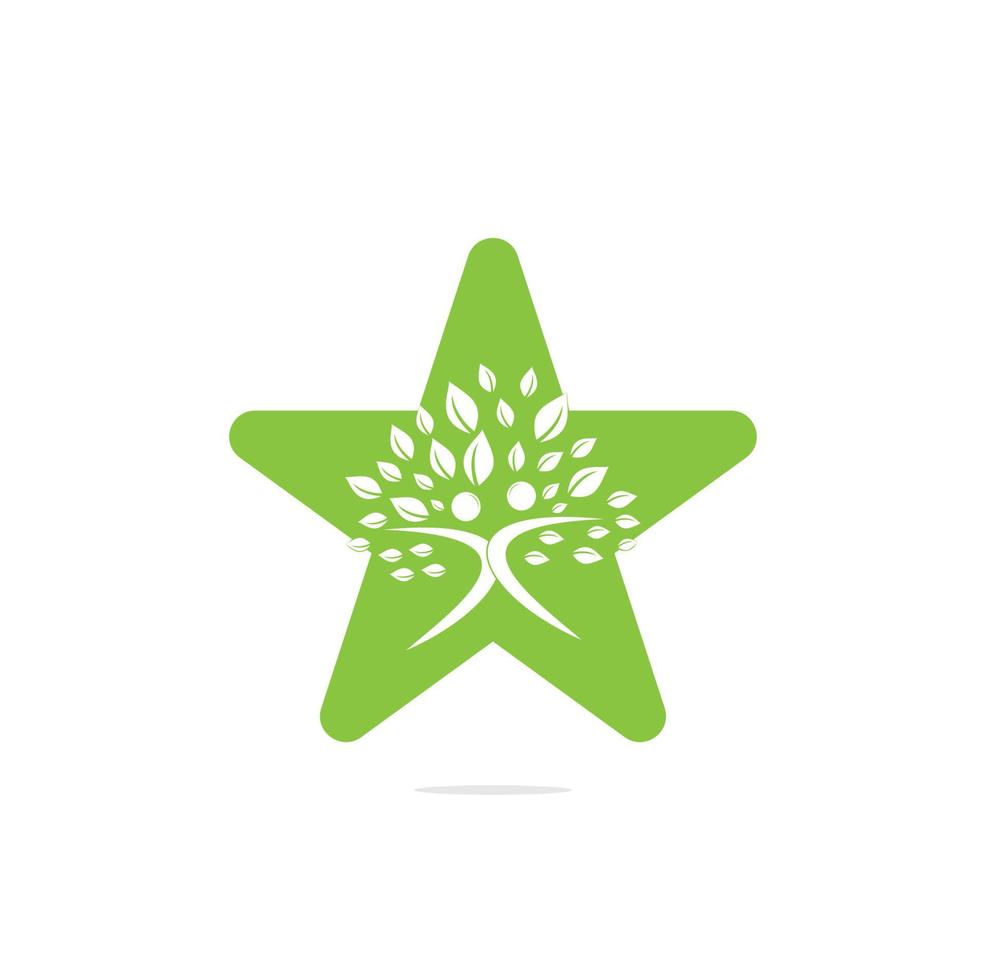 logotipo de concepto de forma de estrella de personas orgánicas. logotipo de la gente. plantilla de logotipo de vector de logotipo de árbol. persona sana gente árbol eco y bio icono. icono de carácter humano símbolo de cuidado de la naturaleza.