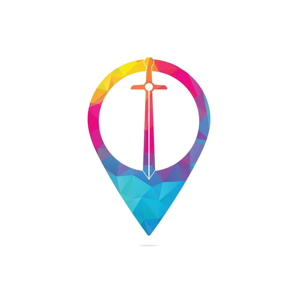 Sword map point shape concept illustration design logo, Sword logo vector