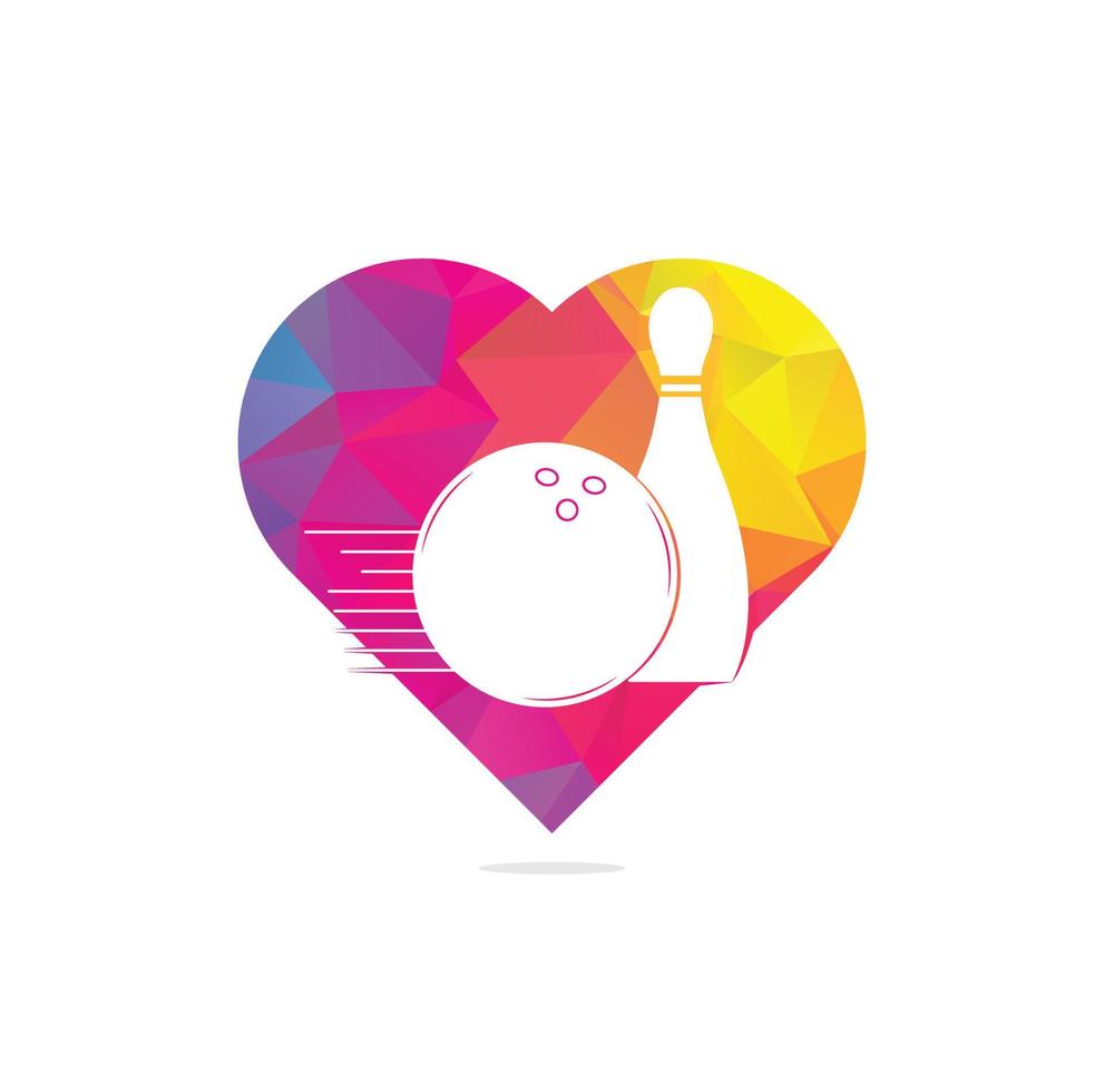 logotipo, iconos y símbolo del concepto de forma de corazón de bolos y bolos. bola de bolos en forma de corazón e ilustración de bolos. vector