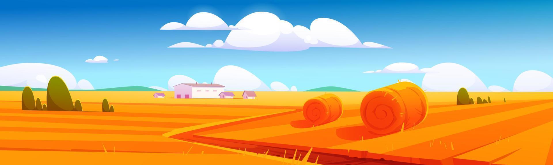 Farm landscape with hay bales on agriculture field vector