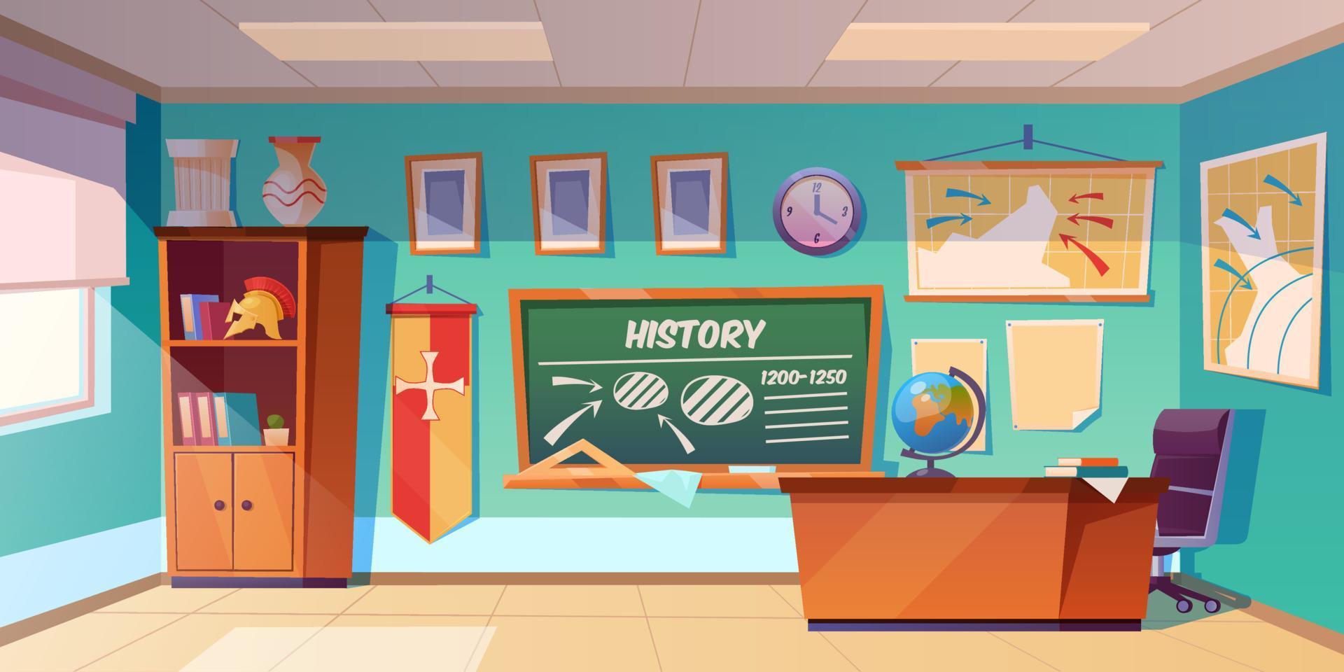 Classroom of history empty interior, school class vector