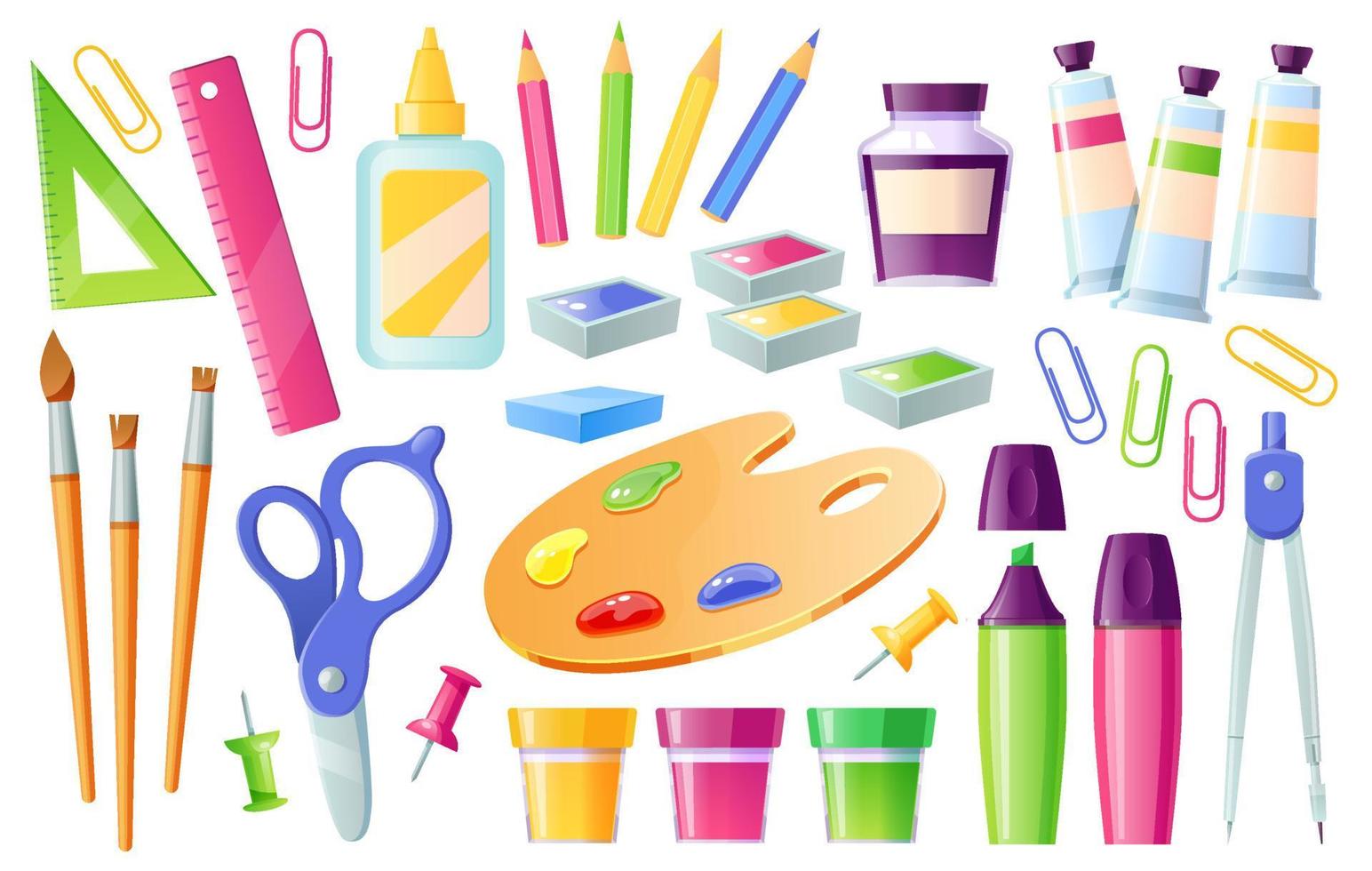 School supplies and stationery, learning items set vector