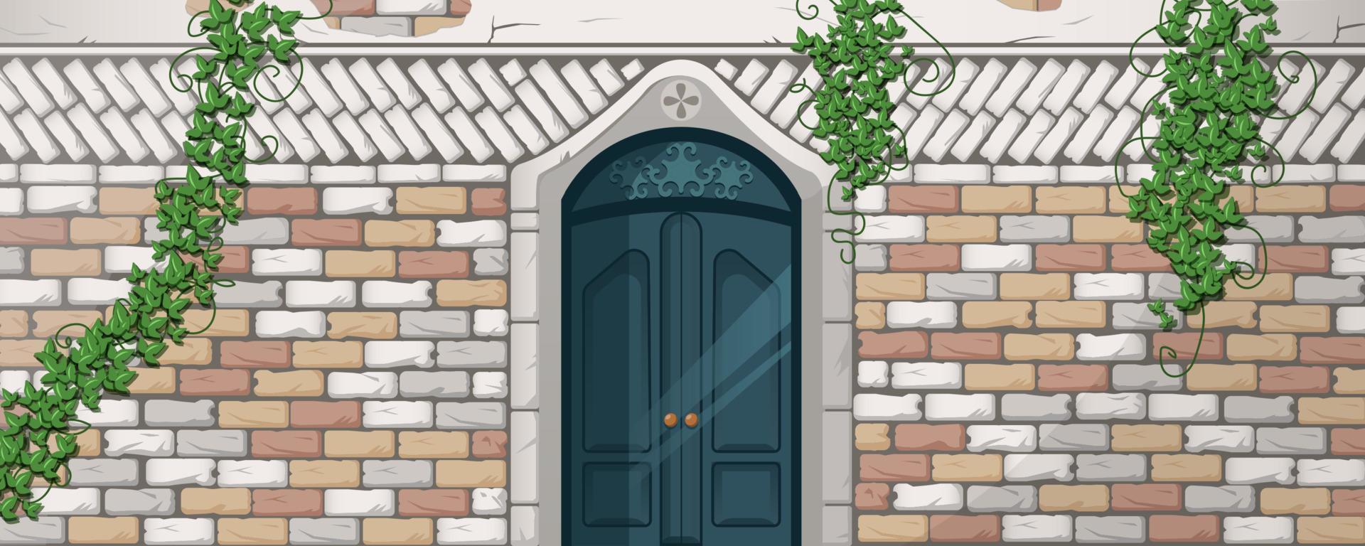 Ivy on antique building facade, vines climbing vector