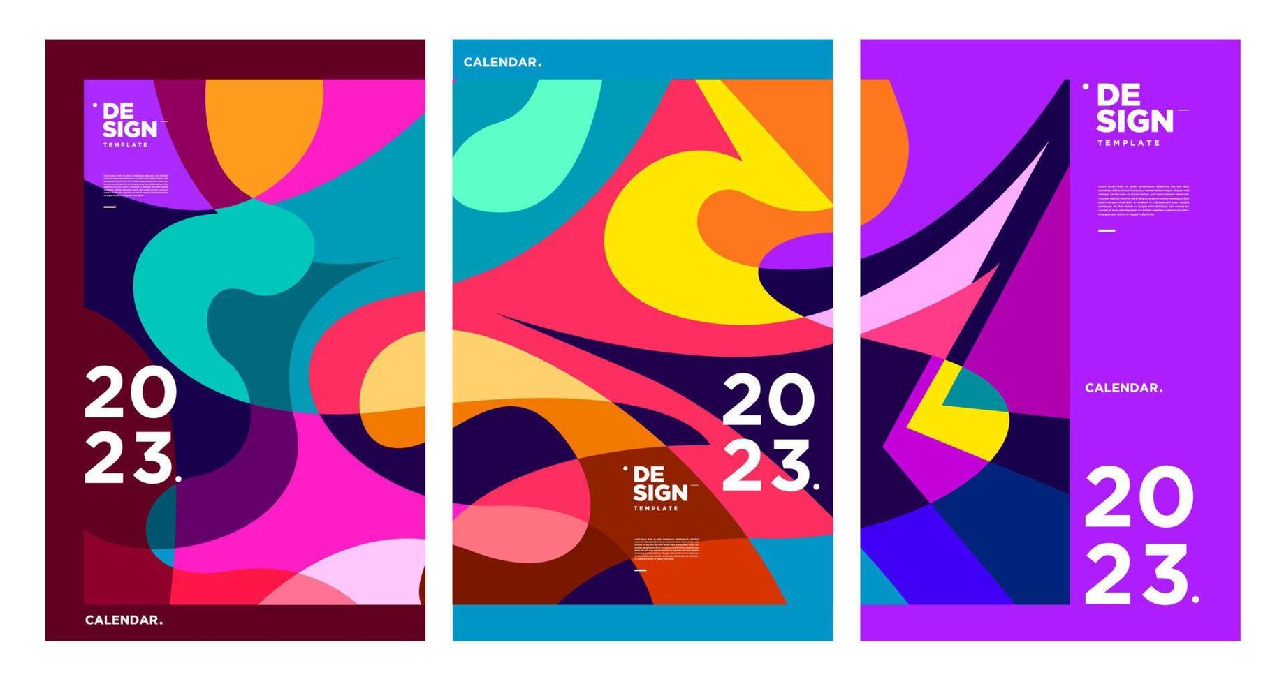 New year 2023 calendar design template with geometric colorful abstract. Vector calendar design.