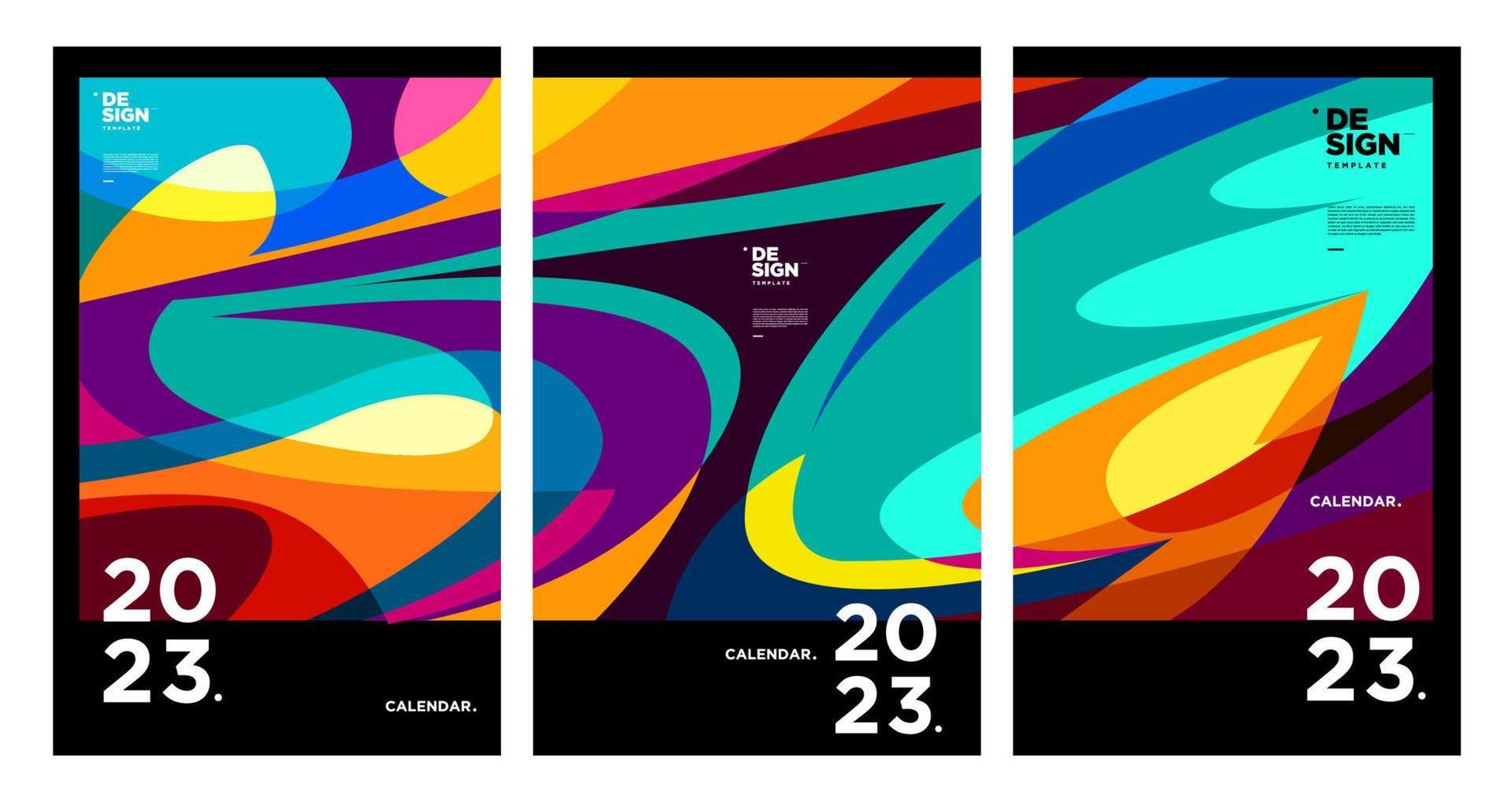 New year 2023 calendar design template with geometric colorful abstract. Vector calendar design.