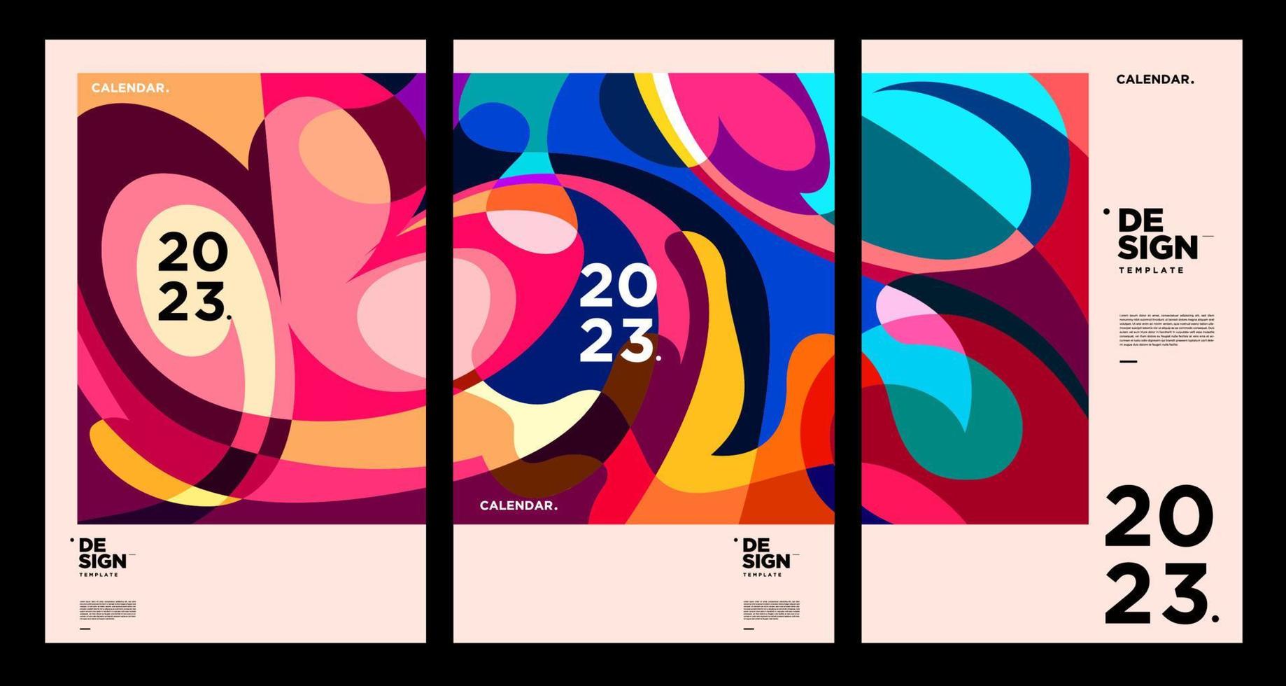 New year 2023 calendar design template with geometric colorful abstract. Vector calendar design.