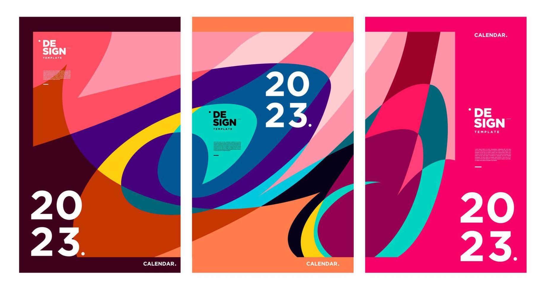 New year 2023 calendar design template with geometric colorful abstract. Vector calendar design.