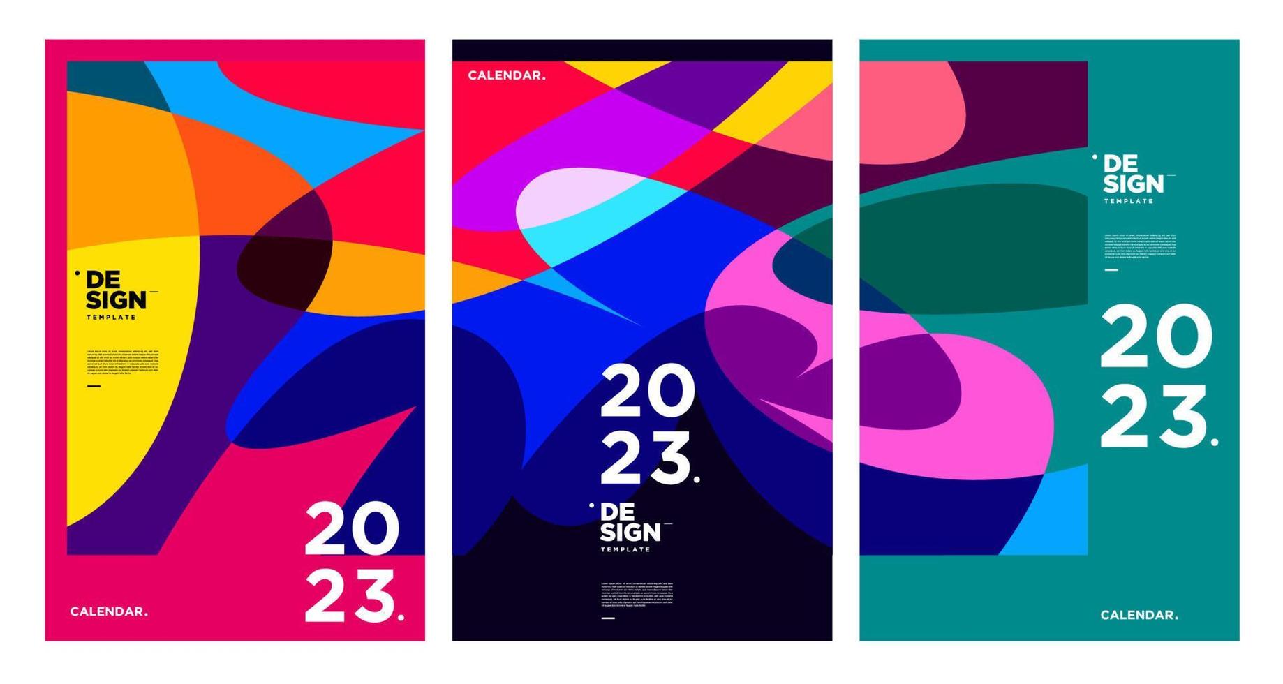 New year 2023 calendar design template with geometric colorful abstract. Vector calendar design.