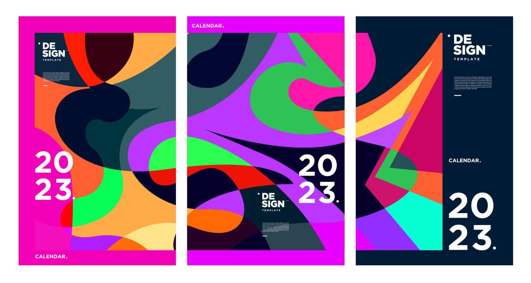 New year 2023 calendar design template with geometric colorful abstract. Vector calendar design.
