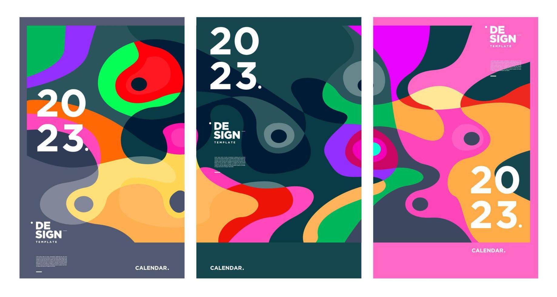 New year 2023 calendar design template with geometric colorful abstract. Vector calendar design.