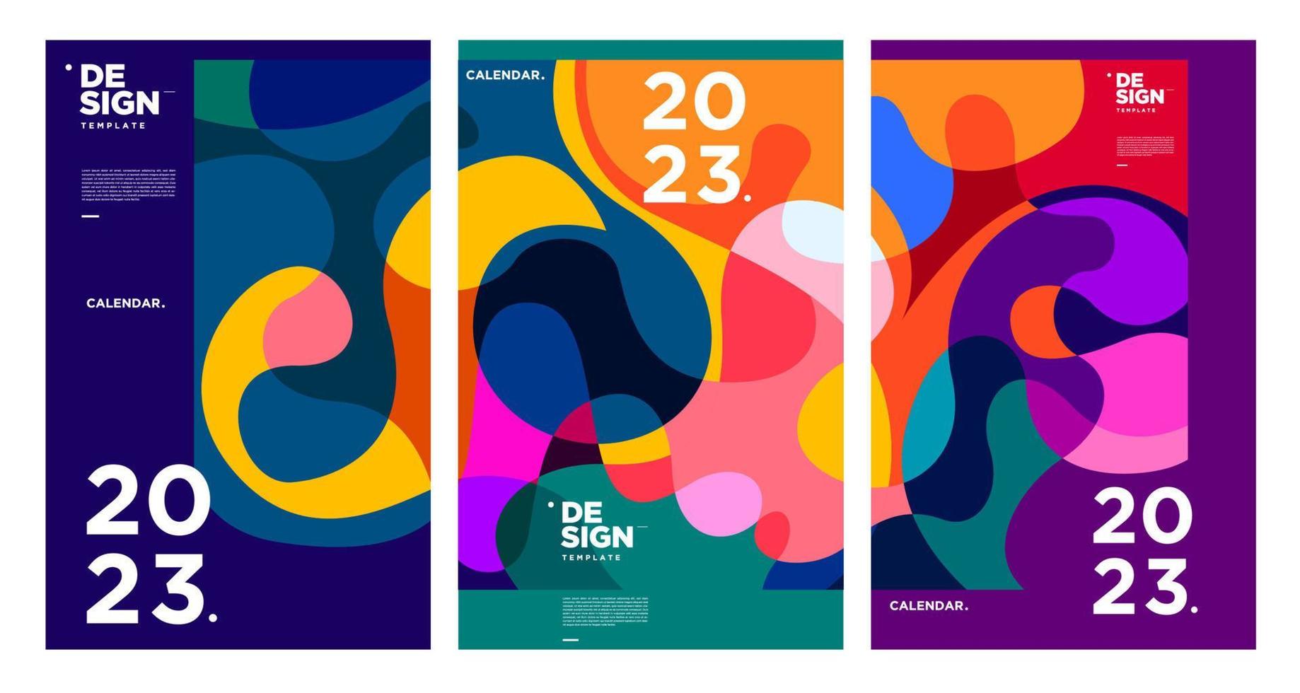 New year 2023 calendar design template with geometric colorful abstract. Vector calendar design.