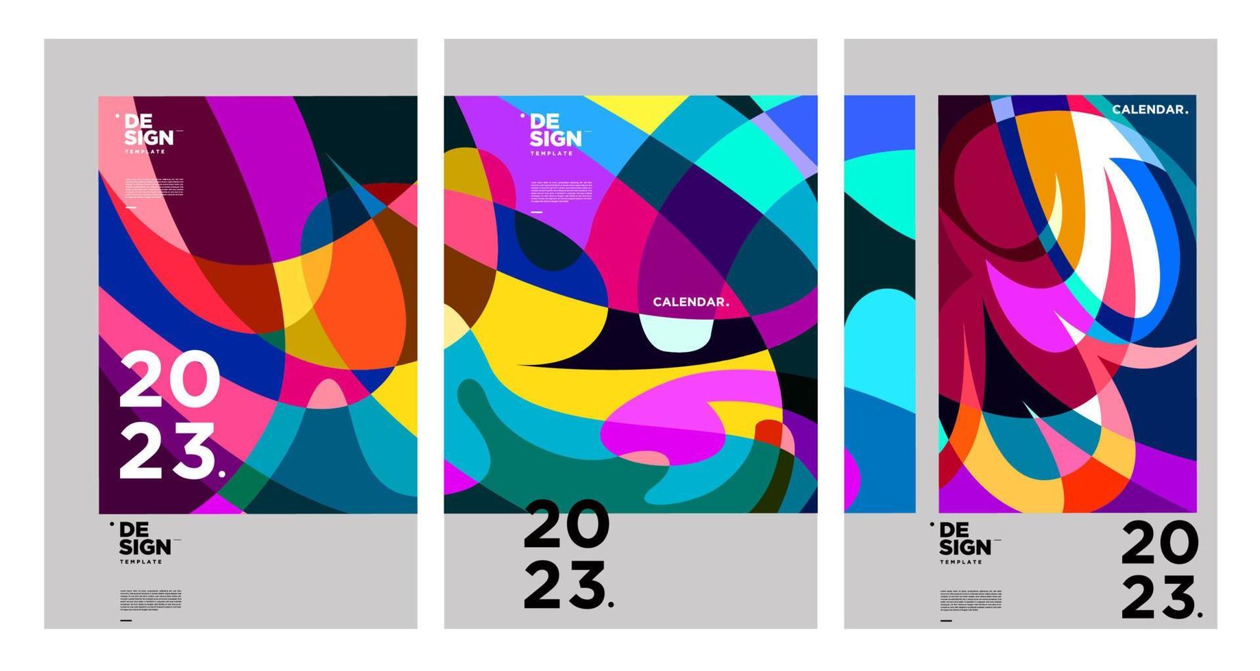 New year 2023 calendar design template with geometric colorful abstract. Vector calendar design.