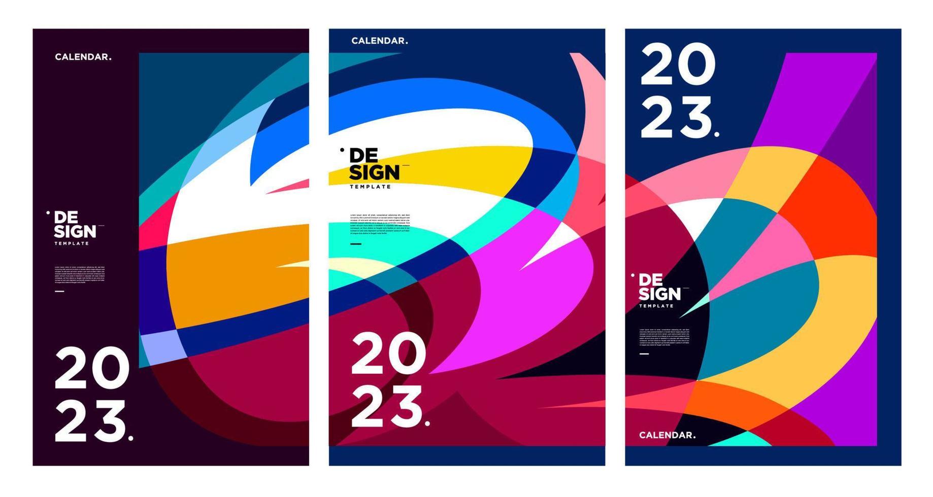 New year 2023 calendar design template with geometric colorful abstract. Vector calendar design.