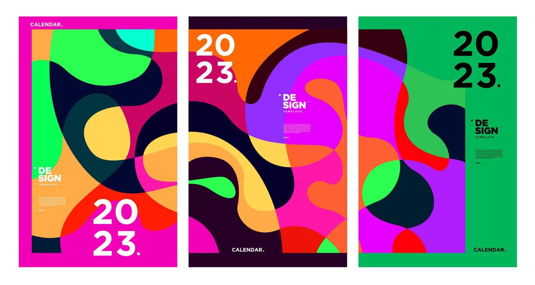 New year 2023 calendar design template with geometric colorful abstract. Vector calendar design.