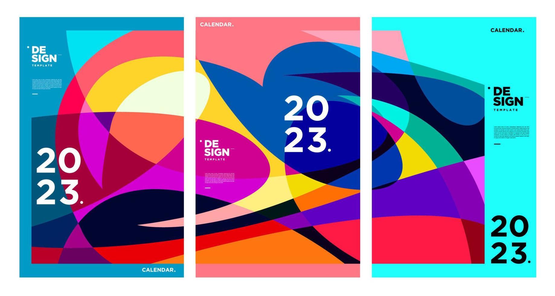 New year 2023 calendar design template with geometric colorful abstract. Vector calendar design.