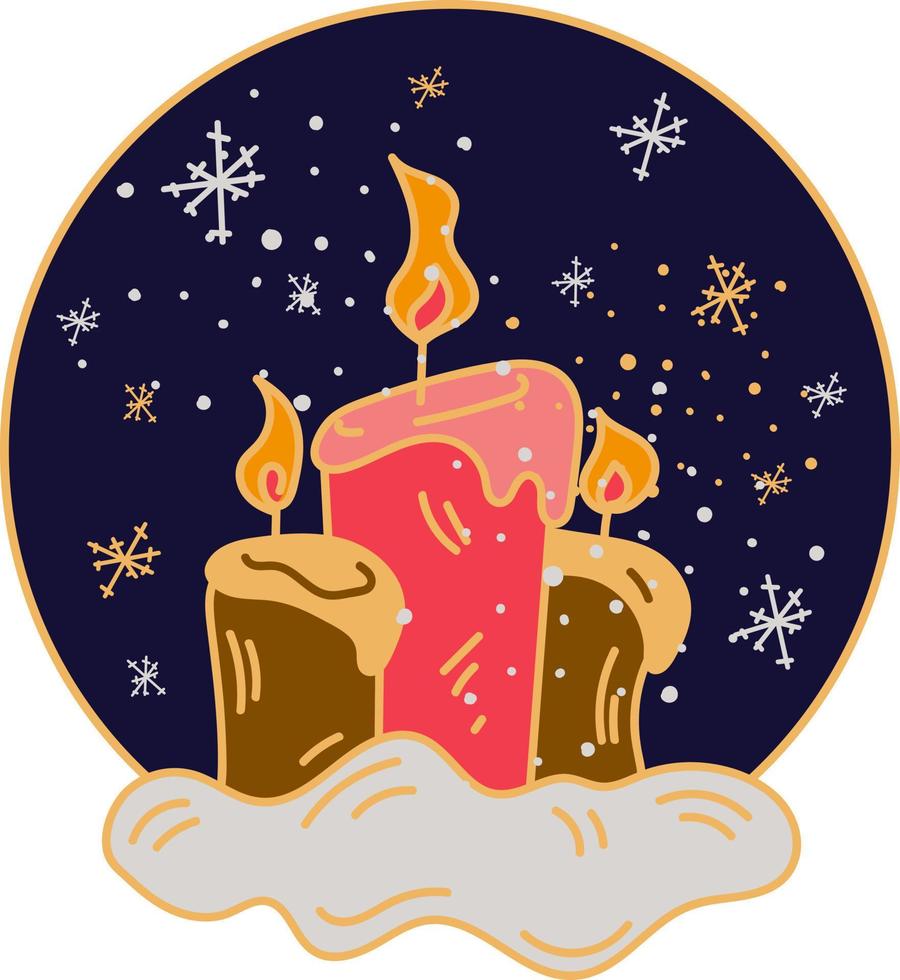 Christmas template with three candles on blue background with snowflakes around doodle style vector