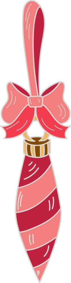 Christmas striped icicle decoration on pink ribbon isolated on white background vector