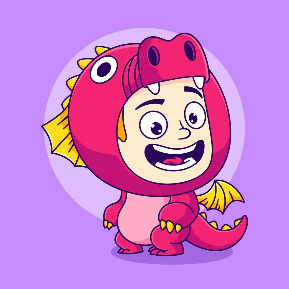 cute boy wearing red dragon costume vector