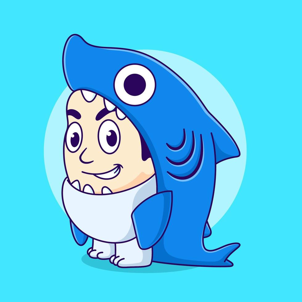 cute boy wearing shark costume vector
