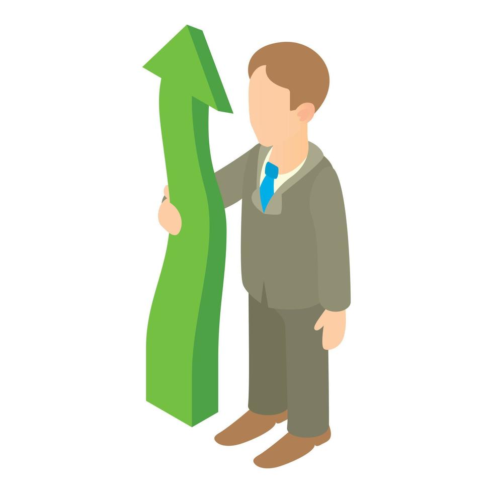 Business man holding green arrow up icon vector