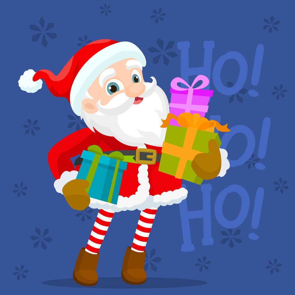 lindo santa claus con muchos regalos en su bolso vector