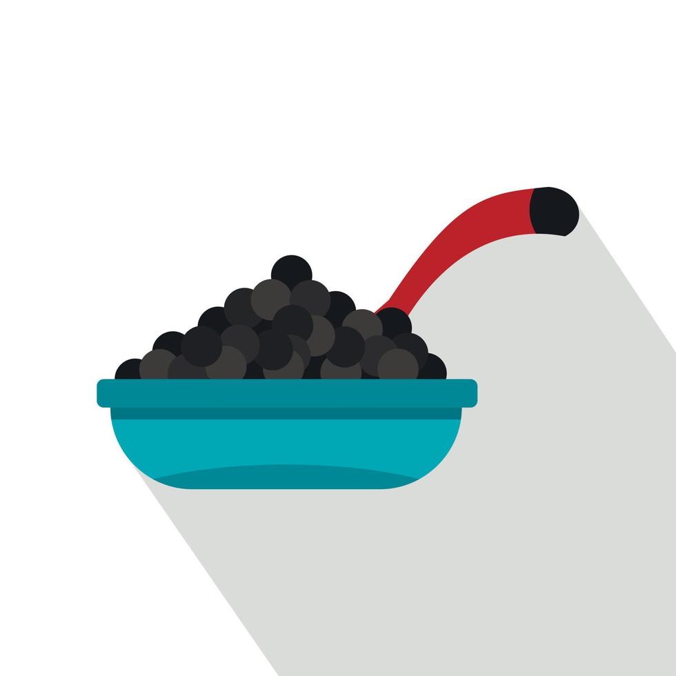 cuenco de caviar con icono de cuchara, estilo plano vector