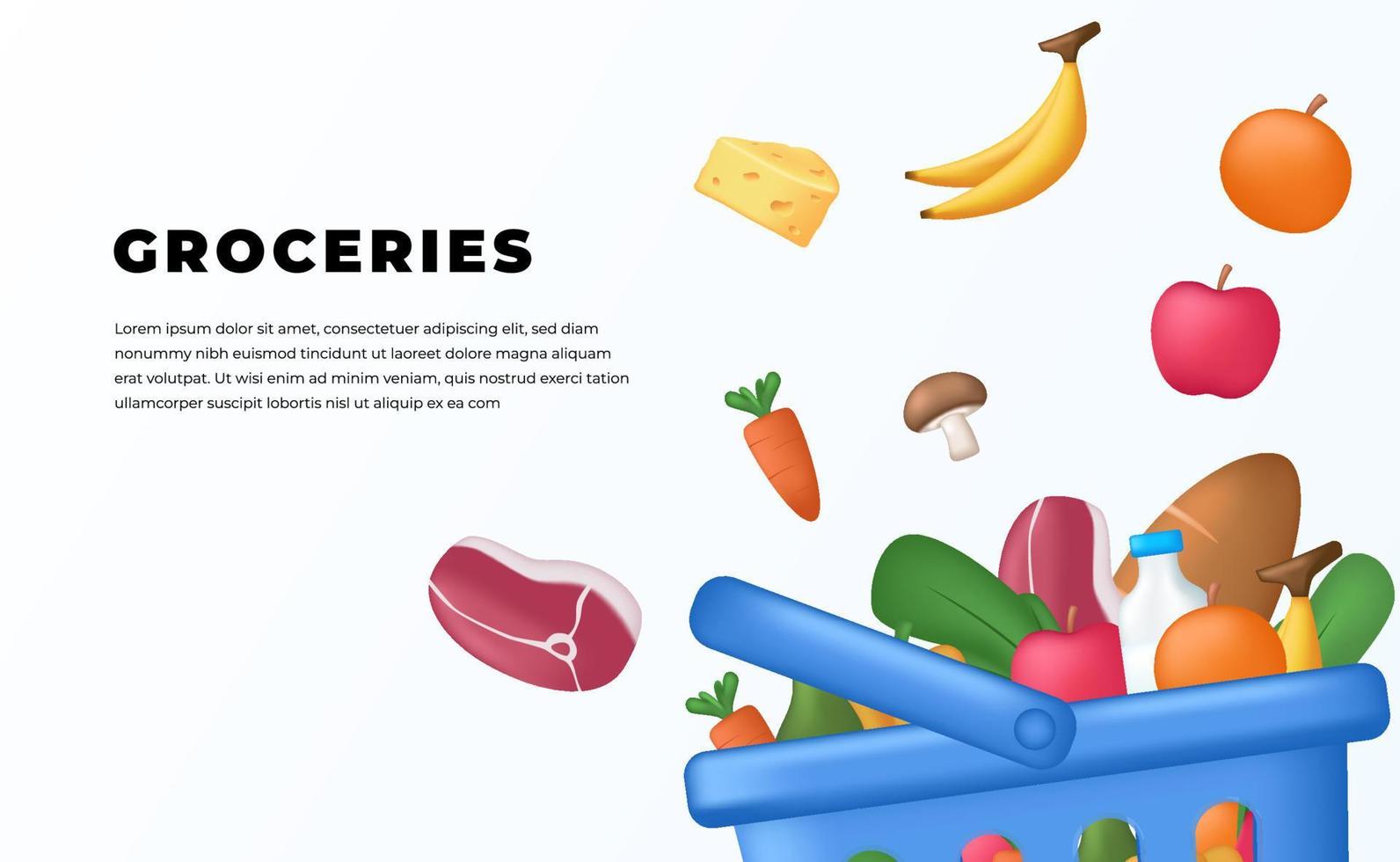 fresh groceries product vegetable, fruit, milk, shopping retail vector