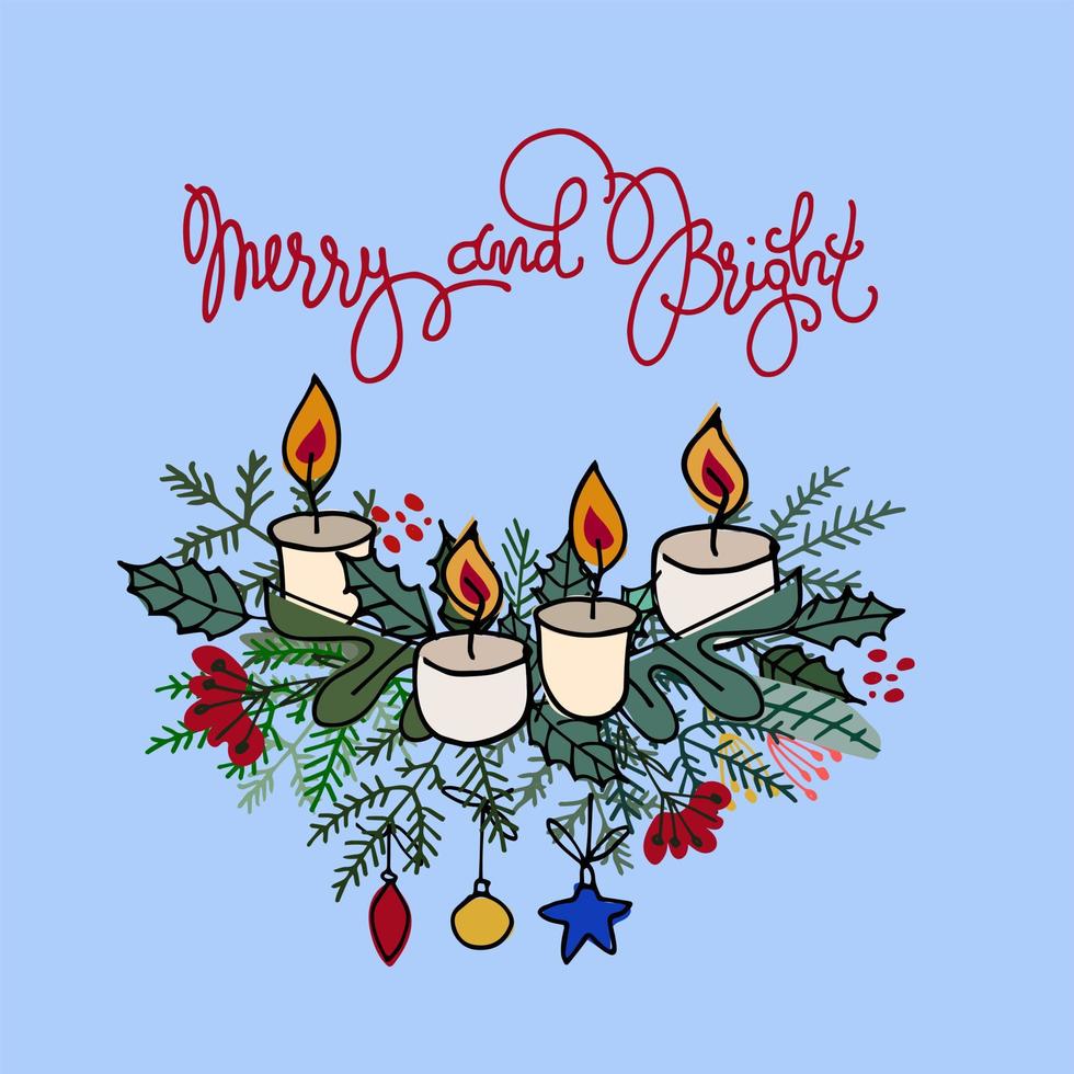 Card with hand lettered Merry Christmas and Happy New Year .Greeting card, flyer, invitation vector