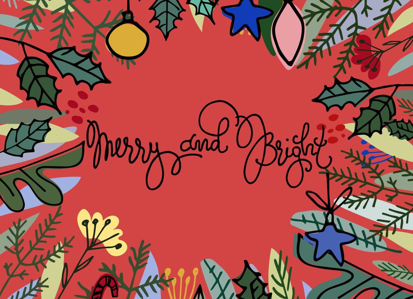 Card with hand lettered Merry Christmas and Happy New Year .Greeting card, flyer, invitation vector