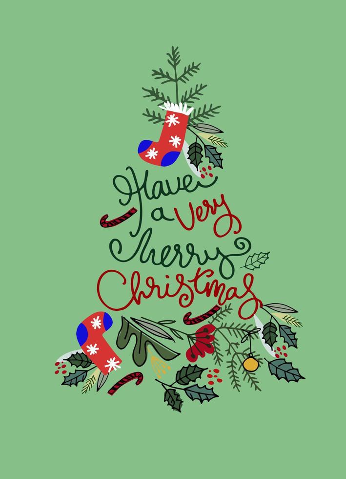 Card with hand lettered Merry Christmas and Happy New Year .Greeting card, flyer, invitation vector