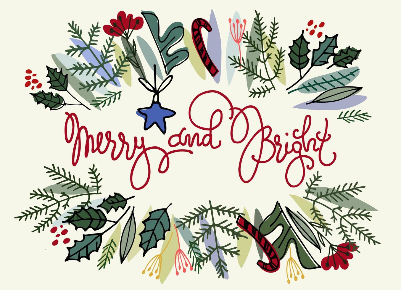 Card with hand lettered Merry Christmas and Happy New Year .Greeting card, flyer, invitation vector