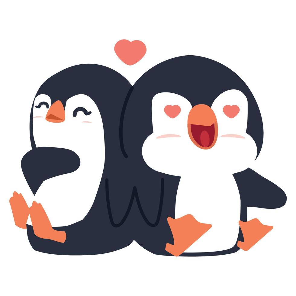 lindo, feliz, pingüinos, pareja, caricatura, vector