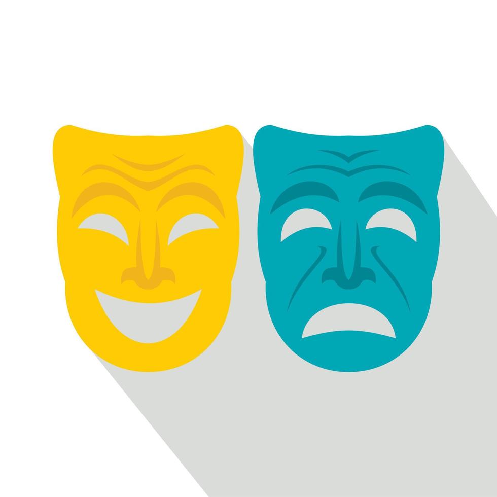 Happy and sad mask icon, flat style vector