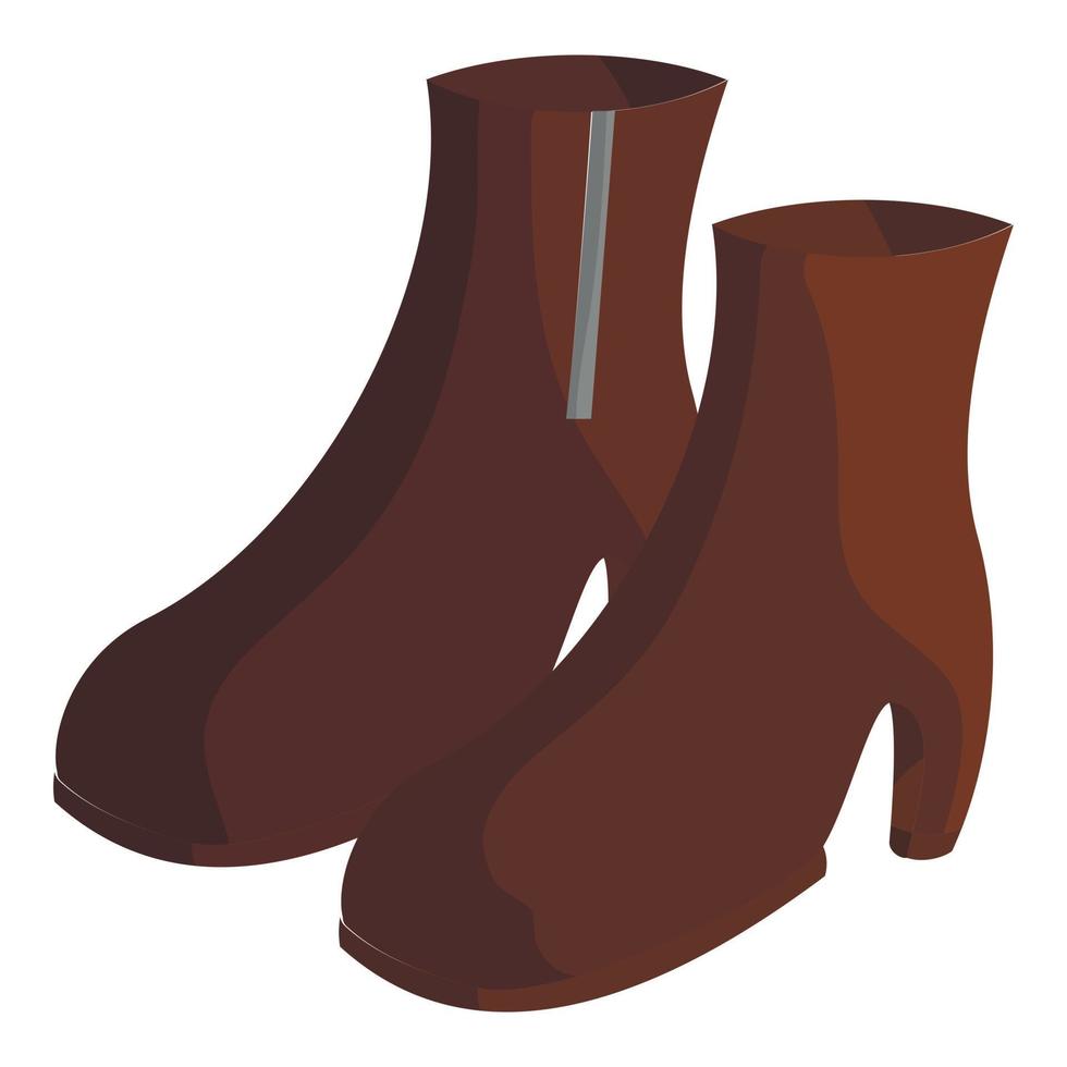 Pair of brown female boots icon, cartoon style vector