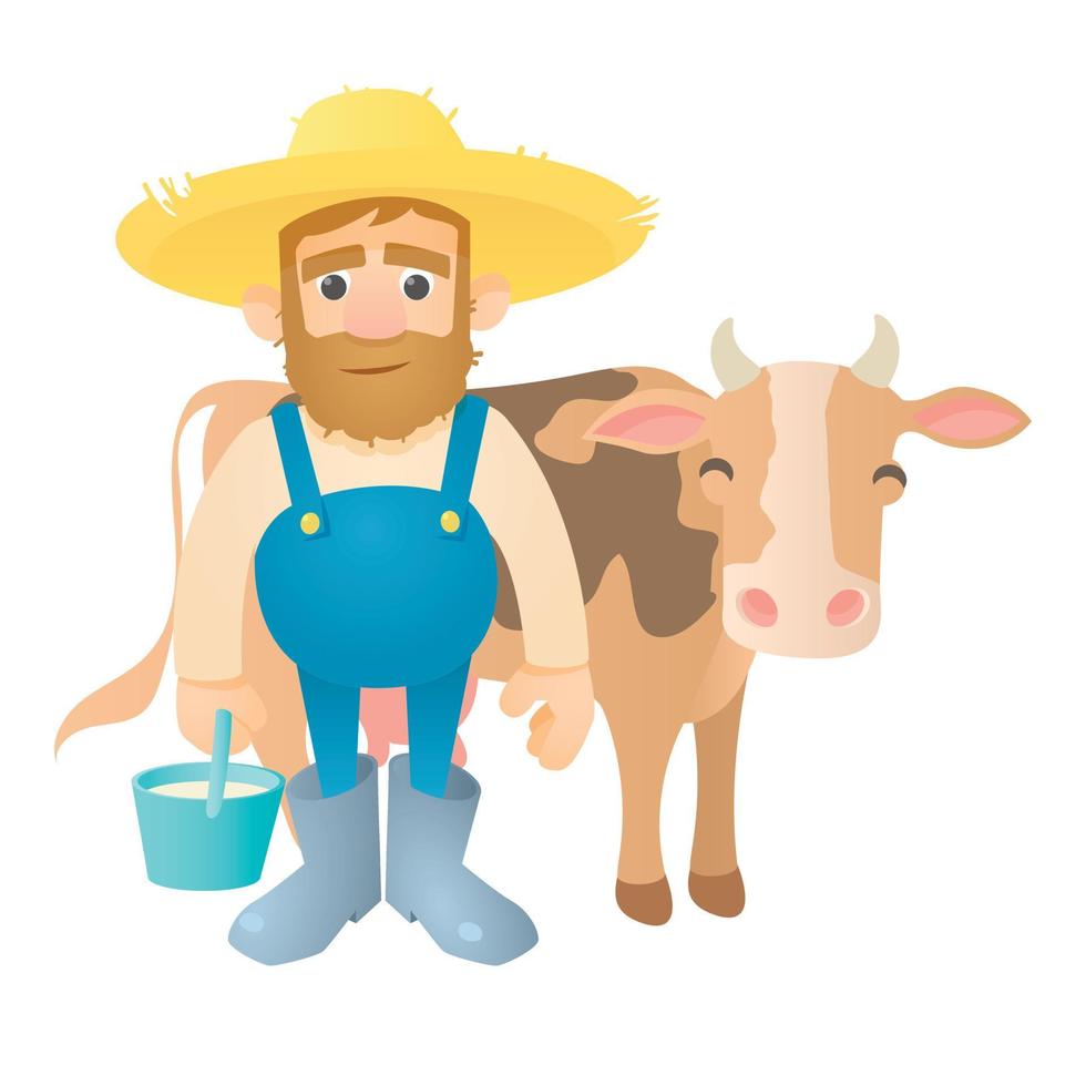 Farmer with cow icon, flat style vector