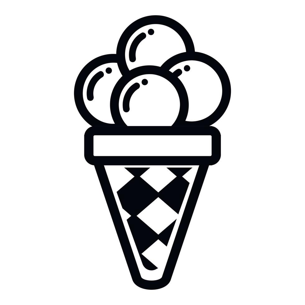 bolas de helado en icono de cono, estilo de contorno vector