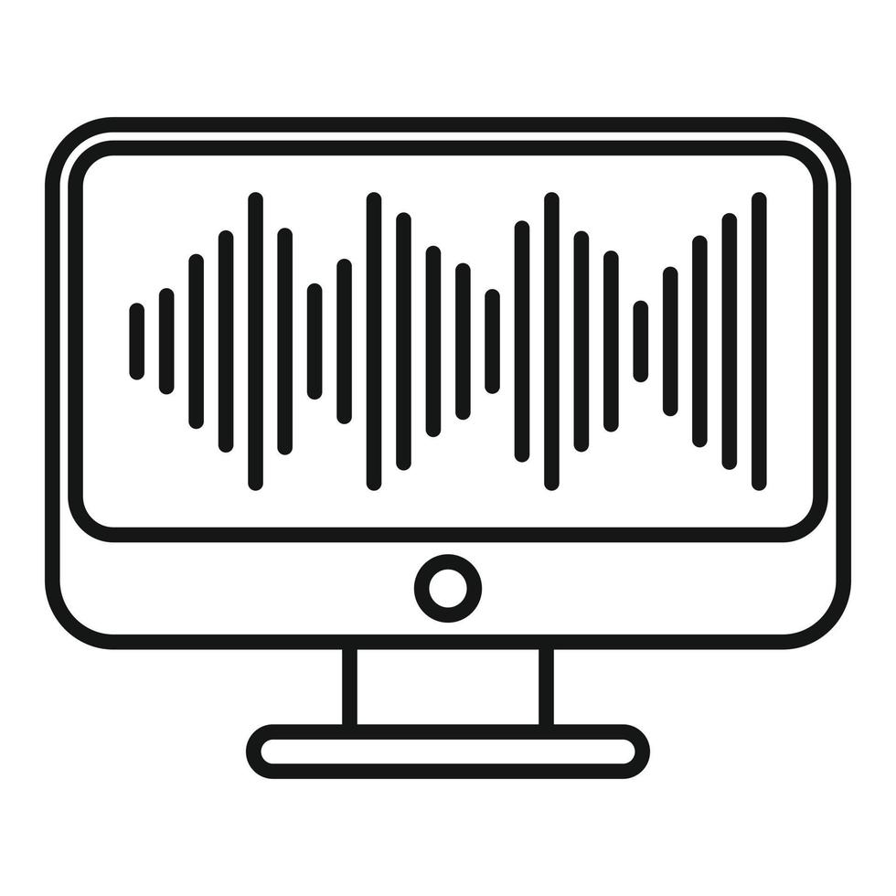 icono en línea de radio de computadora, estilo de esquema vector