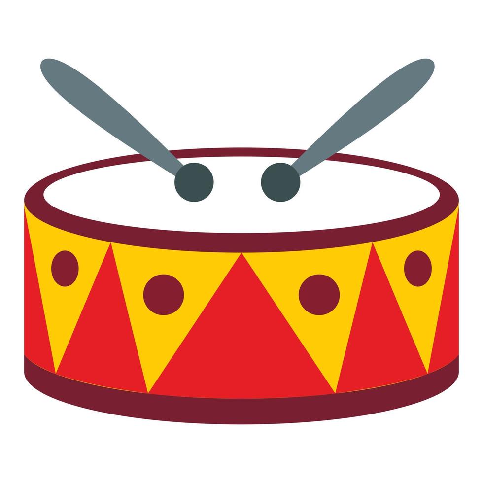 Drum with sticks icon, flat style vector