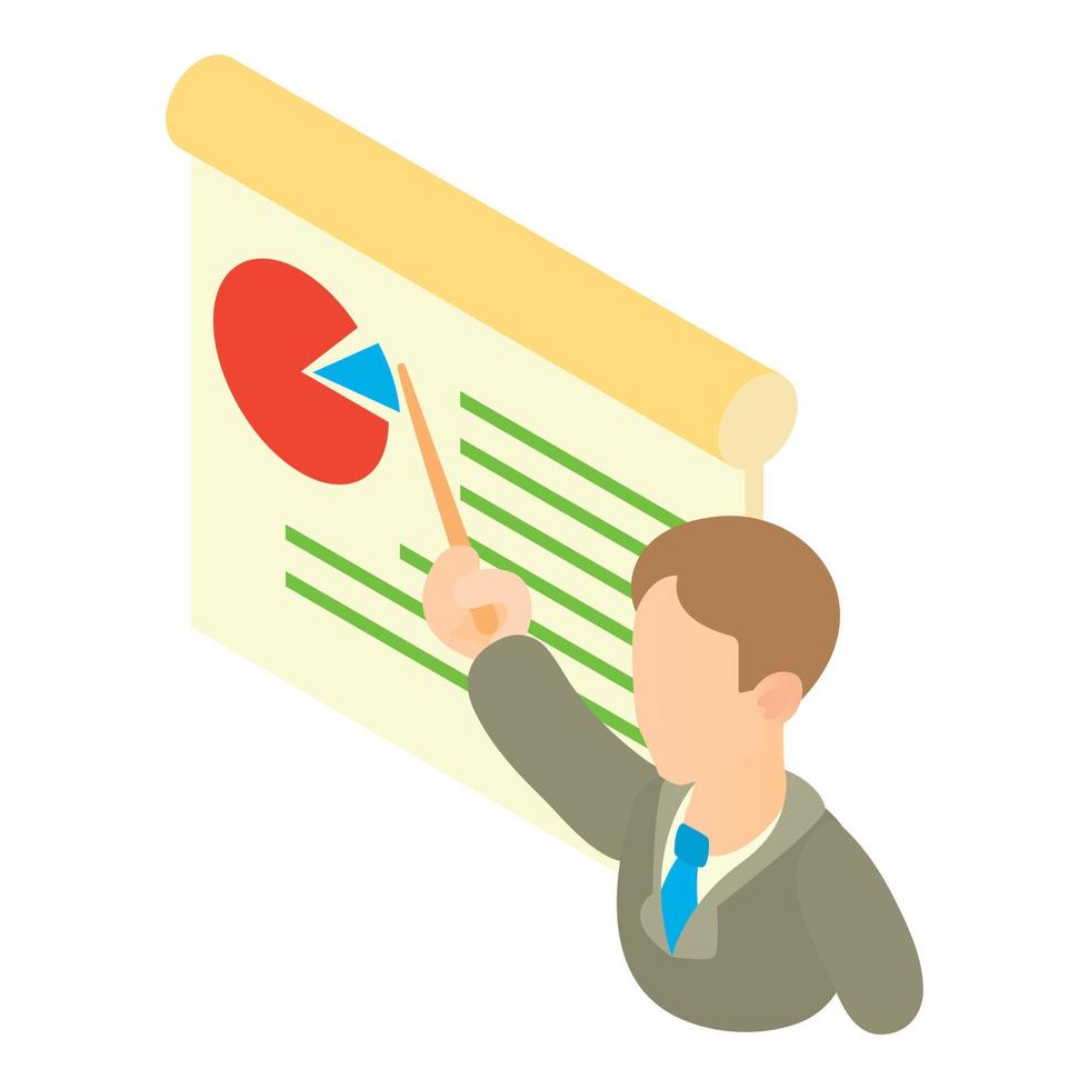 Businessman giving presentation with a board icon vector