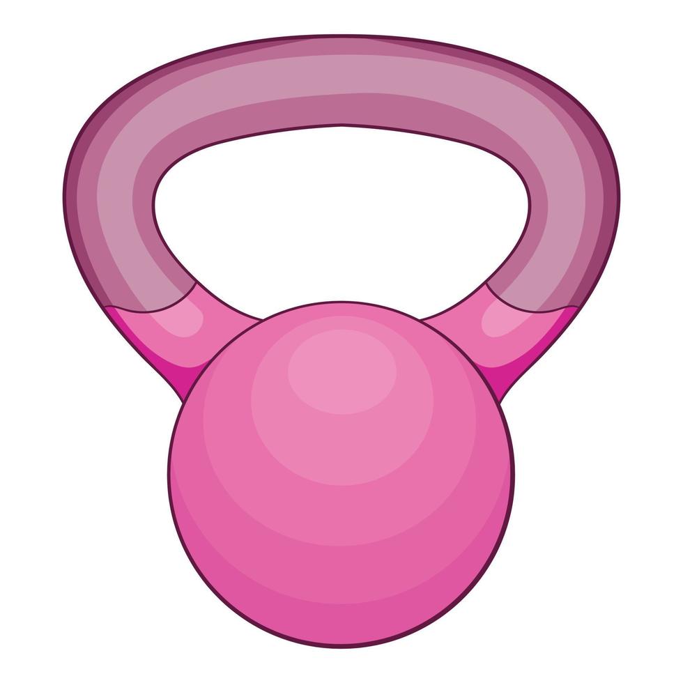 Pink kettlebell icon, cartoon style vector