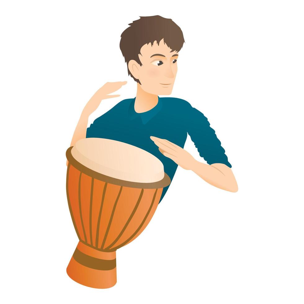 Man plays on drum icon, flat style vector