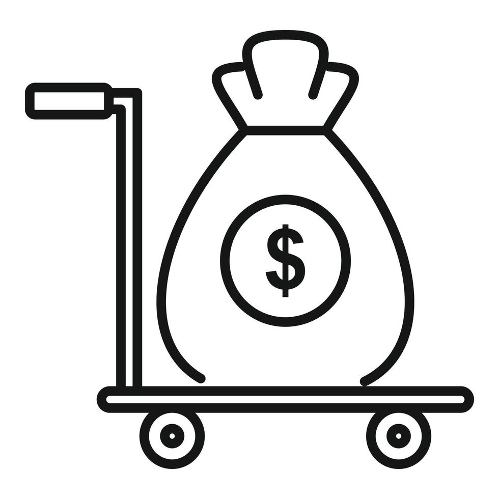 Money bag cart icon, outline style vector
