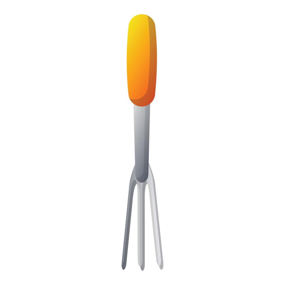 Garden hand fork icon, cartoon style vector