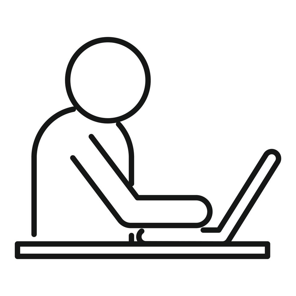 icono de trabajo de la computadora portátil del comerciante, estilo de contorno vector