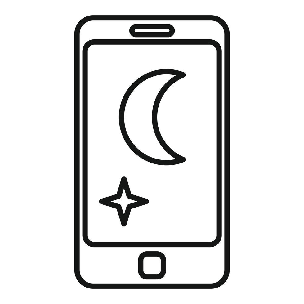 icono de uso de teléfono nocturno, estilo de esquema vector