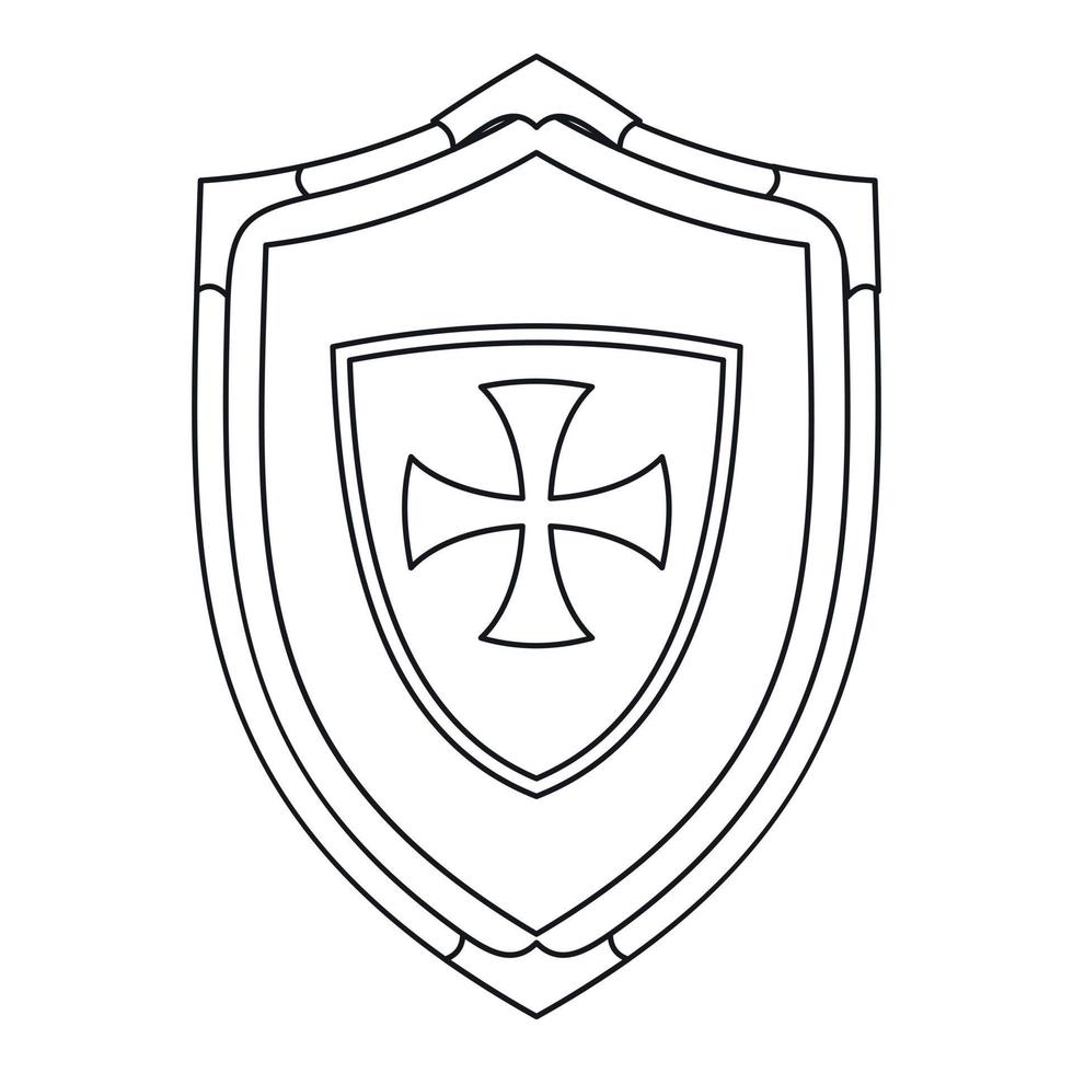 Shield with cross icon, outline style vector