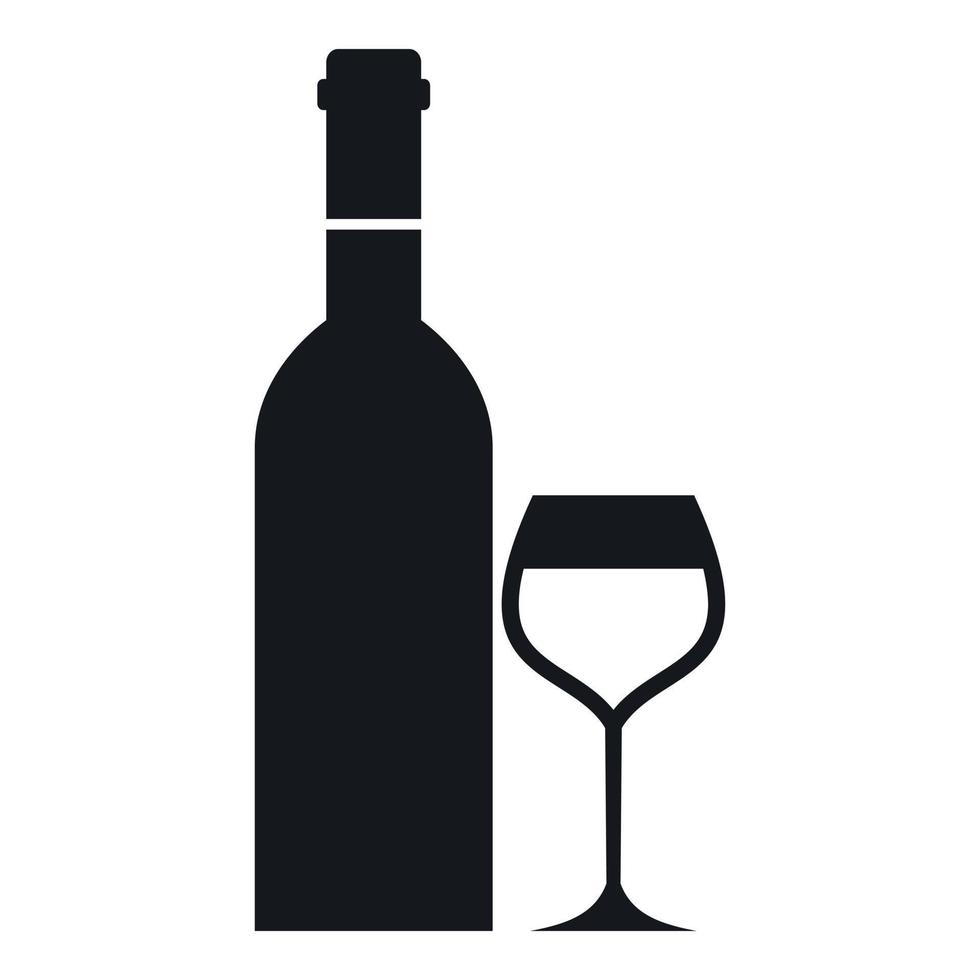 Glass and bottle of wine icon, simple style vector