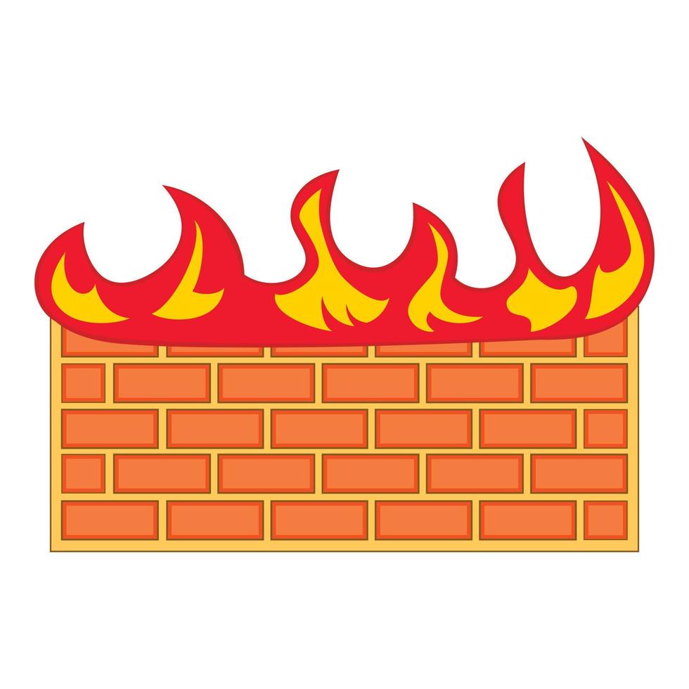 pared de ladrillo en icono de fuego, estilo de dibujos animados vector