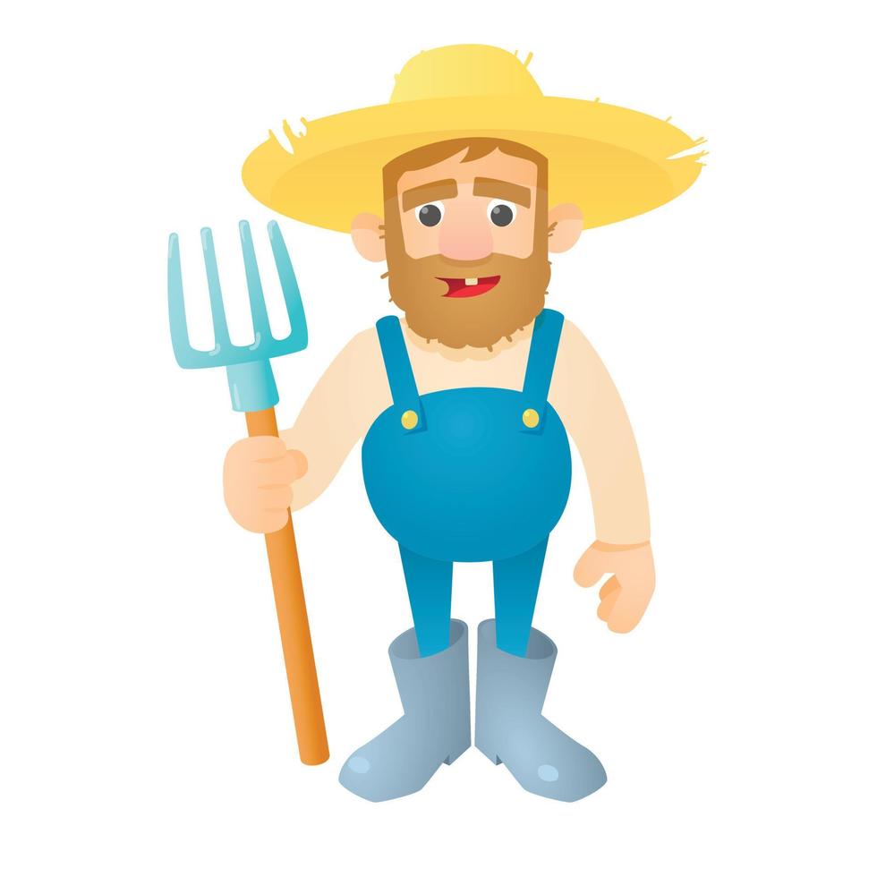 Farmer with pitchfork icon, flat style vector