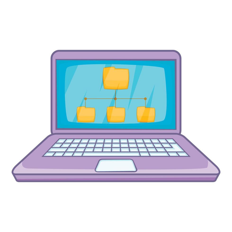 Folders on laptop screen icon, cartoon style vector